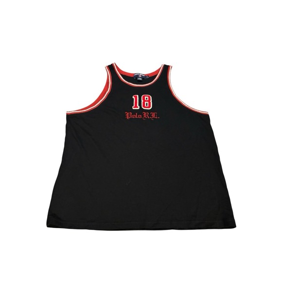 Polo Sport Ralph Lauren Tank Top Black Red Mens XL‎ Vintage Y2K Embroidered - Picture 1 of 7